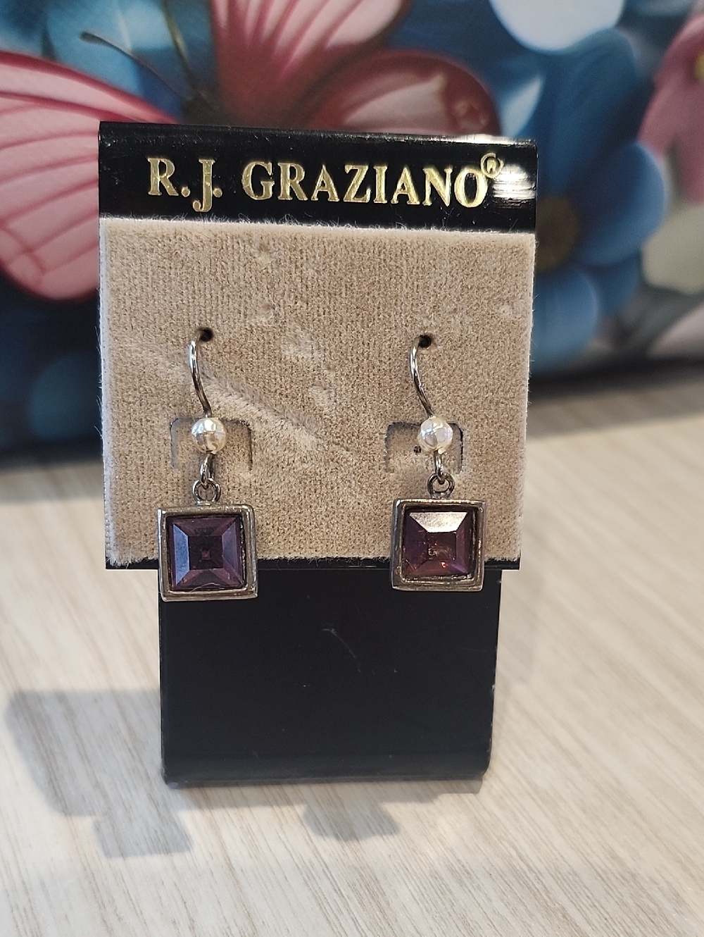R.J. Graziano Square Amethyst-Style Drop Earrings - Purple
